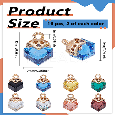 16Pcs 8 Colors Glass Pendants GLAA-LP0001-15-1