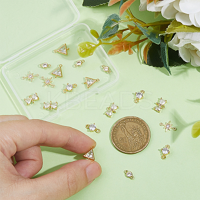 20Pcs 5 Styles Brass Pave Clear Cubic Zirconia Connector Charms KK-HS0001-30-1