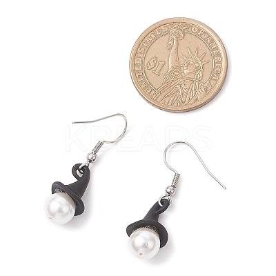 Halloween Theme Alloy Shell Pearl Hat Dangle Earrings EJEW-JE06542-1