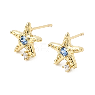 Starfish Brass Micro Pave Cubic Zirconia Stud Earrings EJEW-Z153-02G-1