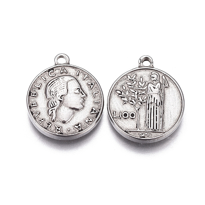 Tarnish Resistant 304 Stainless Steel Coin Pendants STAS-F207-09P-1