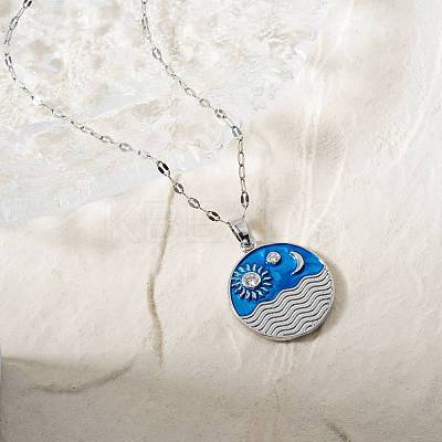 Elegant Brass Marine Blue Enamel Wave Sun Moon Pendant Necklaces LS-WB9731-1-1