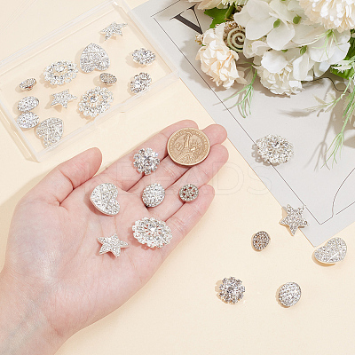 24Pcs 6 Style 1-Hole Alloy & Brass Rhinestone Shank Buttons FIND-WR0011-04-1