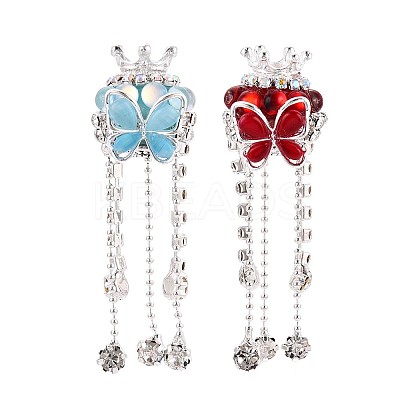 Butterfly & Crown Alloy Rhinestone Tassel Chain Dangle Beads OACR-N141-03-1