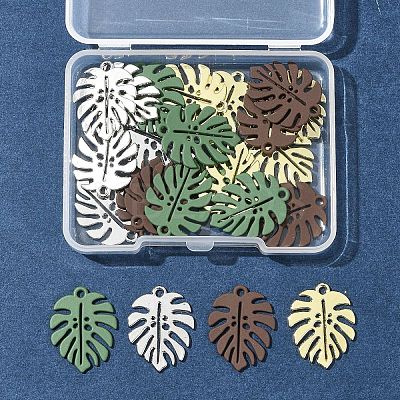 24Pcs 4 Colors Baking Paint Alloy Pendants ENAM-FS0002-28-1