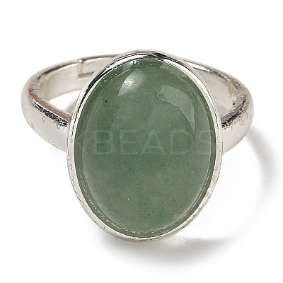 Natural Green Aventurine Oval Adjustable Rings RJEW-K371-07S-20-1