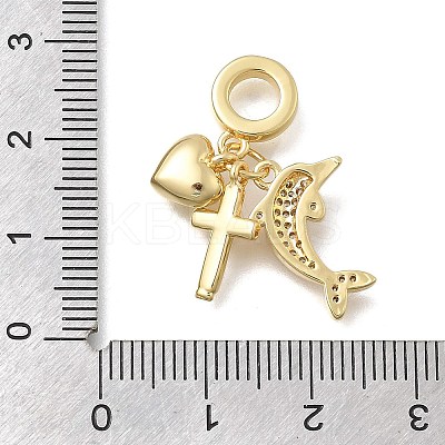 Brass Micro Pave Clear Cubic Zirconia European Dangle Charms KK-D431-033G-G-1