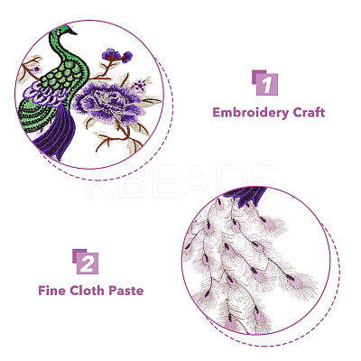 2Pcs 2 Colors Flower and Peacock Pattern Polyester Fabric Computerized Embroidery Cloth Sew on Appliques PATC-NB0001-16B-1