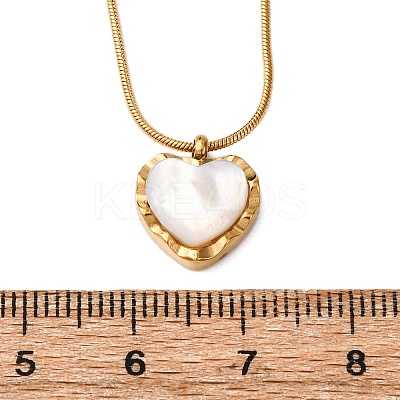 304 Stainless Steel & White Shell Heart Pendant Round Snake Chain Necklaces for Women NJEW-K255-39G-1