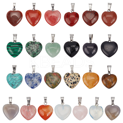 25Pcs Heart Natural & Synthetic Gemstone Pendants PH-G-G755-01-1