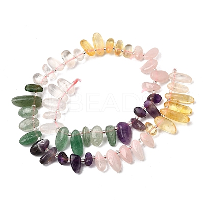 Chakra Natural Amethyst & Rose Quartz & Quartz Crystal & Citrine & Green Aventurine Beads Strands G-Z091-A11-1