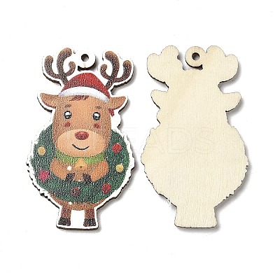 Single Face Christmas Printed Wood Big Pendants WOOD-D025-34-1