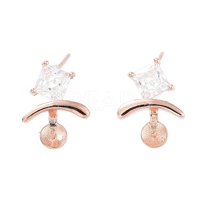 925 Sterling Silver with Cubic Zirconia Stud Earring Findings EJEW-B038-19RG-1