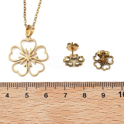 Flower 201 Stainless Steel Pendant Necklaces & Stud Earrings Sets for Women SJEW-Q025-04G-1