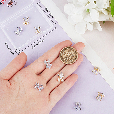 12Pcs 2 Colors Brass with Clear Cubic Zirconia Pendants ZIRC-BBC0002-65-1