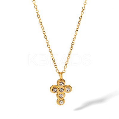Vintage Cross 304 Stainless Steel Rhinestones Pendant Necklaces for Women UH6931-1-1