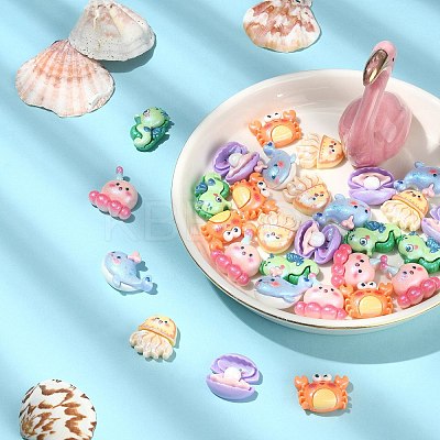 30Pcs 6 Styles Ocean Theme Opaque Resin Sea Animal Cabochons RESI-CJ0003-55-1