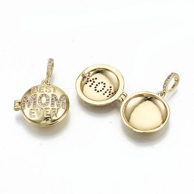 Brass Micro Pave Clear Cubic Zirconia Locket Pendants ZIRC-S067-220-NF-1