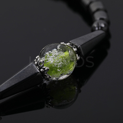 Synthetic Hematite Column & Cone Beaded Stretch Adjustable Magnetic Therapy Anklets with Luminous Beads FS-WGCFE2C-01-1