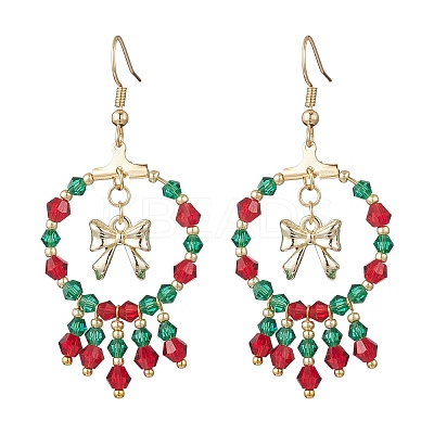 2 Pairs 2 Colors Christmas Themed Handmade Glass Seed Beads Dangle Earrings EJEW-MZ00488-1