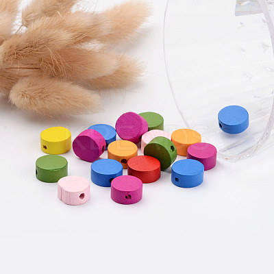 Mixed Color Flat Round Natural Wood Beads X-TB236Y-1