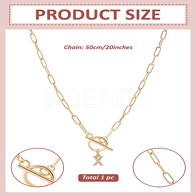 1Pc 304 Stainless Steel Chain & Brass Micro Pave Cubic Zirconia Letter Pendant Necklaces NJEW-LP0001-36X-G-1