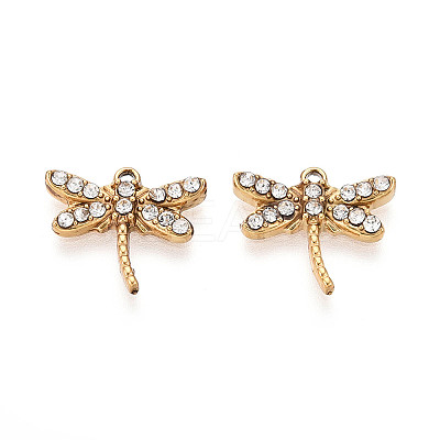 304 Stainless Steel and Crystal Rhinestone Dragonfly Charms STAS-T072-62G-1