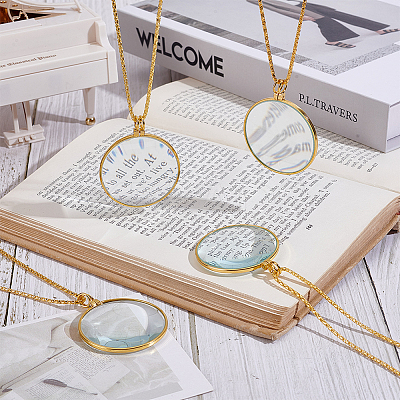4Pcs Alloy Magnifying Glass Flat Round Pendant Long Necklaces NJEW-UN0001-75A-1