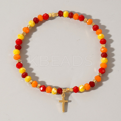 Glass Beads Stretch Bracelets Cross Jewelry for Women CW7496-2-1