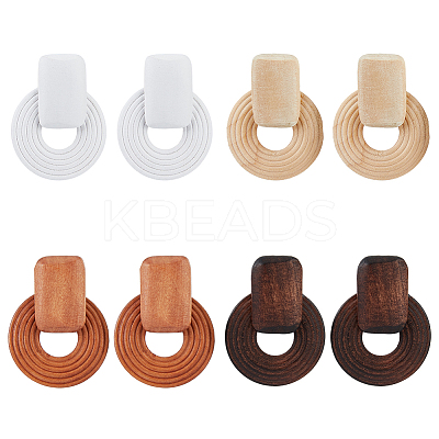 4 Pairs 4 Color Wood Donut Dangle Stud Earring with 316 Stainless Steel Pins for Women EJEW-FI0002-46-1
