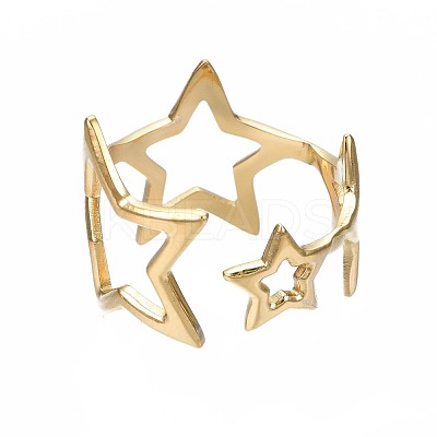 304 Stainless Steel Star Open Cuff Ring RJEW-T023-26G-1