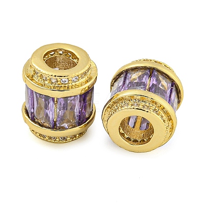Rack Plating Brass Micro Pave Cubic Zirconia European Beads LS-KK-F089-31G-04-1