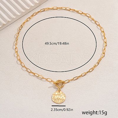 Elegant Brass Star Moon Pendant Paperclip Chain Mecklaces for women TP5799-1