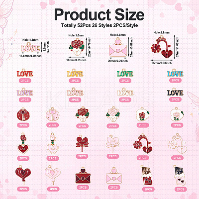 52Pcs 26 Styles Valentine's Day Theme Alloy Enamel Pendants ENAM-TA0002-83-1