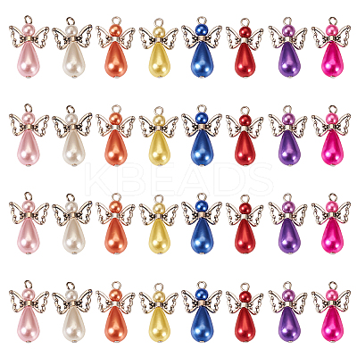 Angel Acrylic Imitation Pearl Pendants PALLOY-TAC0047-1