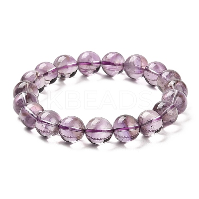 Natural Amethyst Round Beaded Stretch Bracelet BJEW-B071-01B-1