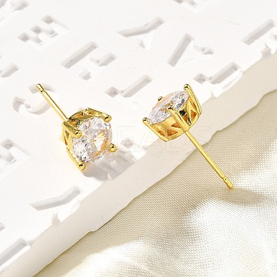 Flat Round Brass Micro Pave Clear Cubic Zirconia Stud Earrings EJEW-R018-08G-1