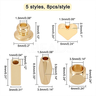 40Pcs 5 Style Brass Bead Caps & Beads KK-CA0001-61G-1