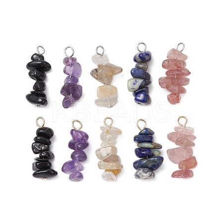 10Pcs 5 Colors 12 Constellation Natural Golden Sheen Obsidian & Lapis Lazuli & Gold Rutilated Quartz & Amethyst & Strawberry Quartz Pendants PALLOY-JF02839-03-1