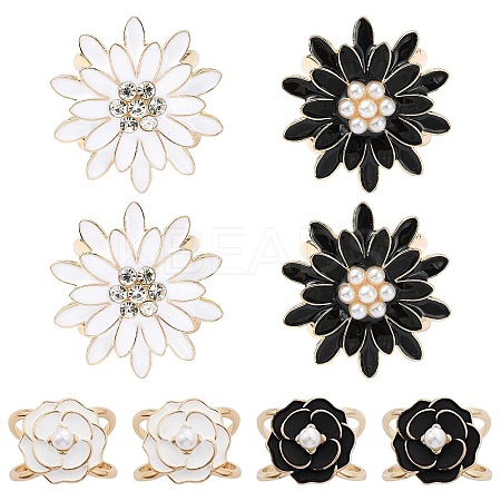 8Pcs 4 Styles Carnation & Daisy Golden Alloy Enamel Scarf Buckle Ring AJEW-CJ0001-33-1