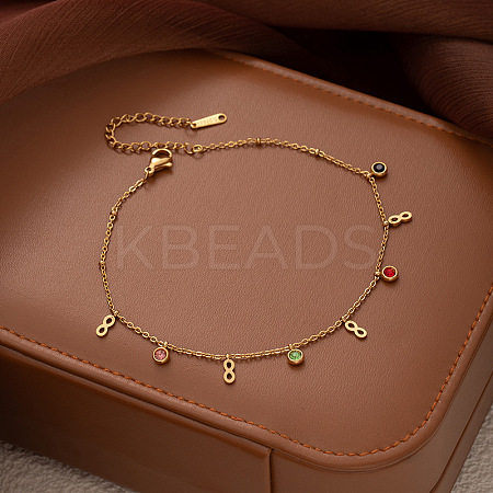 304 Stainless Steel Pave Colorful Cubic Zirconia Charm Anklets for Women FS-WG43DDA-07-1