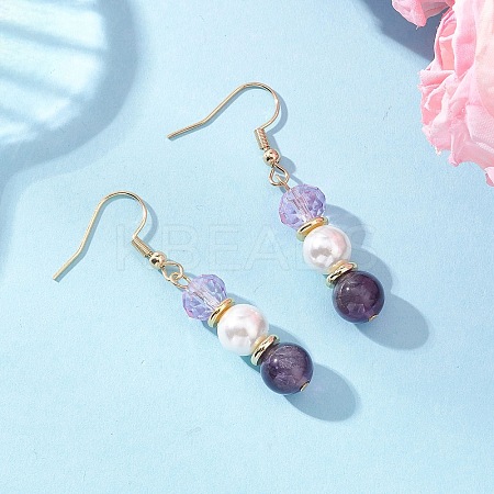 Round Natural Amethyst Dangle Earrings EJEW-JE06778-03-1