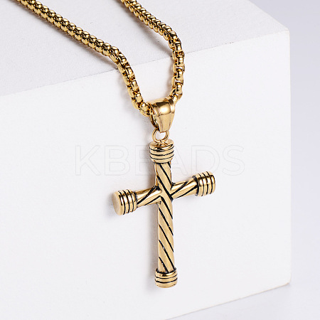 Retro Rock Punk Men's Striped Cross 304 Stainless Steel Pendant Necklaces OM4275-2-1