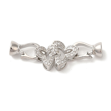 Flower Brass Micro Pave Clear Cubic Zirconia Fold Over Clasps KK-A227-28P-1