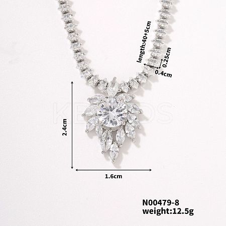 Trendy Unique Style Leaf Brass Rhinestone Pendant Necklace with Rhinestone Cup Chain for Women Girl JD6586-1-1