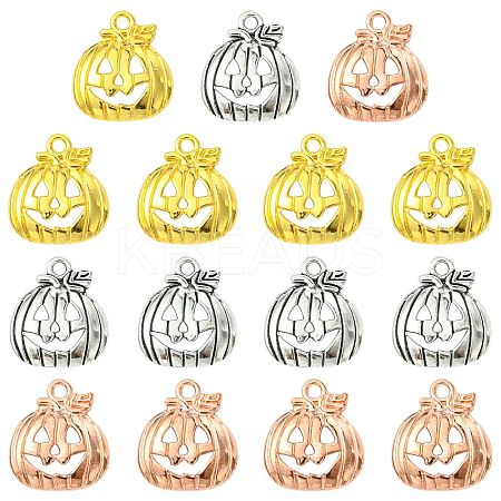 15Pcs 3 Colors Tibetan Style Halloween Pumpkin Jack-O'-Lantern Alloy Pendants TIBEP-FS0001-41-1