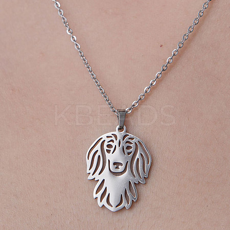 Non-Tarnish 201 Stainless Steel Hollow Dog Pendant Necklace NJEW-OY001-32-1