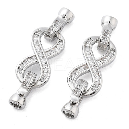 Brass with Clear Cubic Zirconia Fold Over Clasps KK-Z080-04P-1