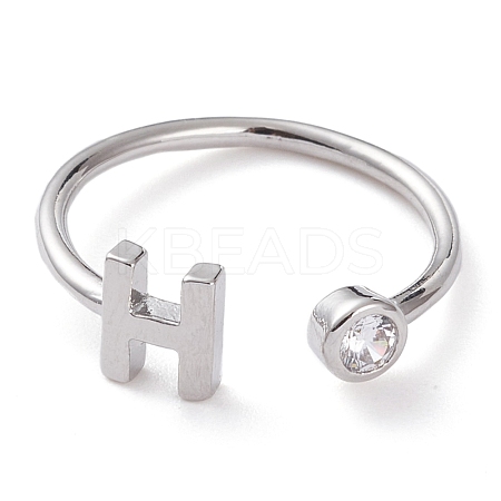 Brass Micro Pave Clear Cubic Zirconia Cuff Rings RJEW-J074-01P-H-1