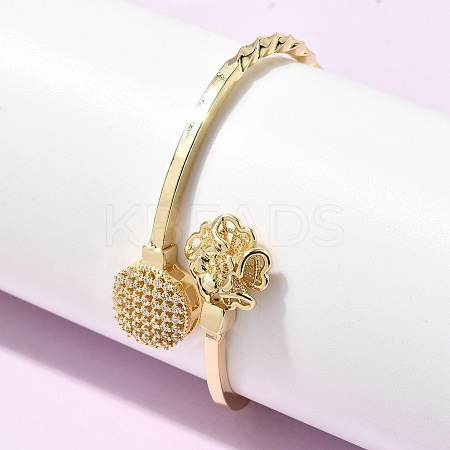 Brass Micro Pave Clear Cubic Zirconia Cuff Bangles for Women BJEW-F526-09G-1